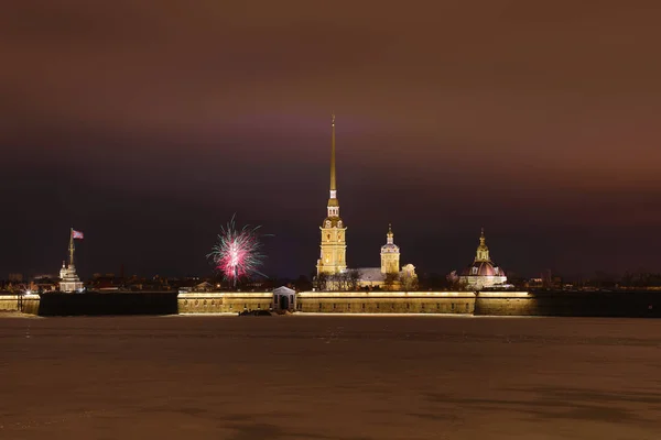 Peter Paul Fortress Petersburg Russia Evening Night Neva River Covered — Stock Photo, Image