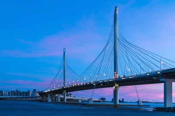 Мосту Шосе Кільцевої Дороги Над Річки Нева Поряд Гирлом Сині — стокове фото