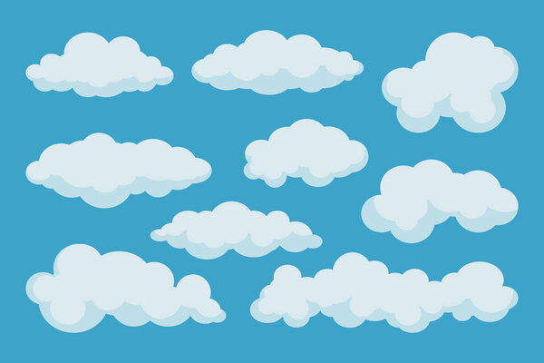 Set of Cloud isolated on blue background.