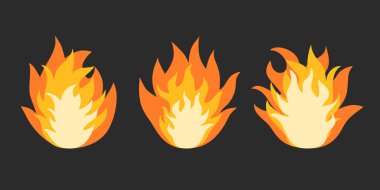 Çizgi film alevi siyah arkaplanda izole edildi.