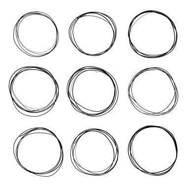 El çizilmiş karalama çemberleri kümesi