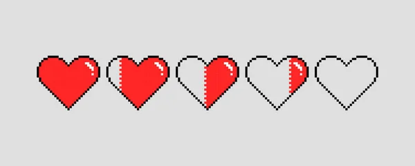 Pixel Corazones Arte Para Juego Diferentes Indicadores Salud Del Juego — Vector de stock