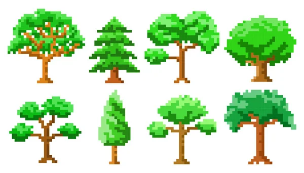 Pixel Art Arbres Isolé Vecteur Ensemble — Image vectorielle