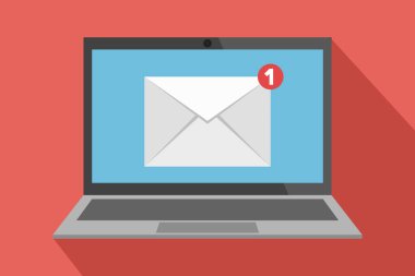 Laptop ekranında e- posta bildirim simgesi. Vektör illüstrasyonu