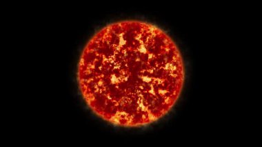 Uzayda yanan bir güneş yıldızının kusursuz döngü animasyonu. parlayan güneş yüzeyi