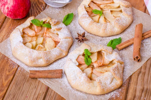 Open Pie Galette Apples Cinnamon — Stock Photo, Image