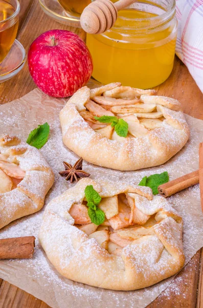 Open Pie Galette Apples Cinnamon — Stock Photo, Image