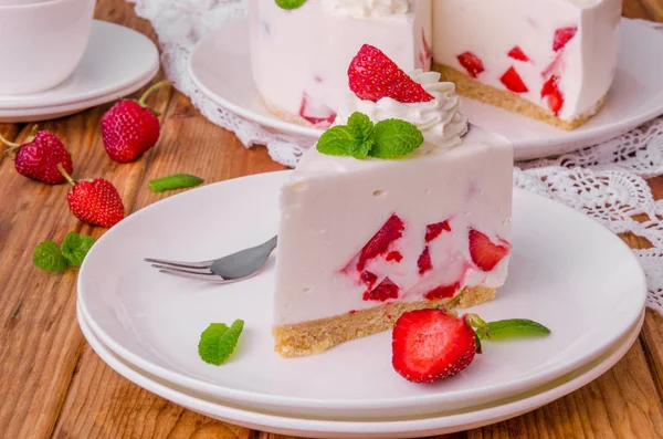 Torta Formaggio Senza Cottura Alla Fragola — Foto Stock