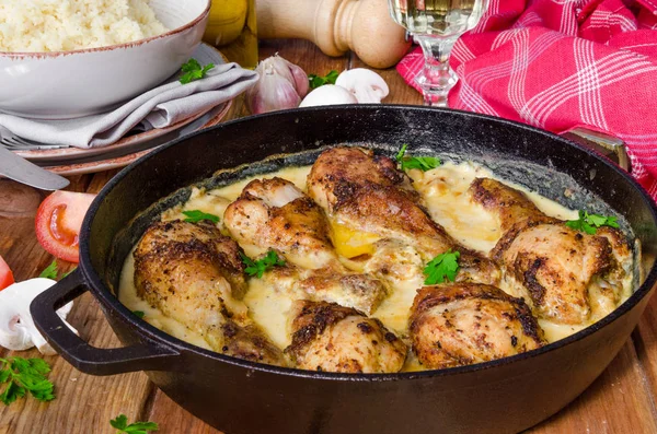 Chicken Mushrooms Cream Sauce — Stock Photo, Image