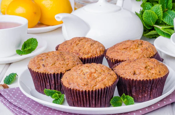 Muffins Con Calabaza Nueces Chocolate Negro Salvado Trigo — Foto de Stock