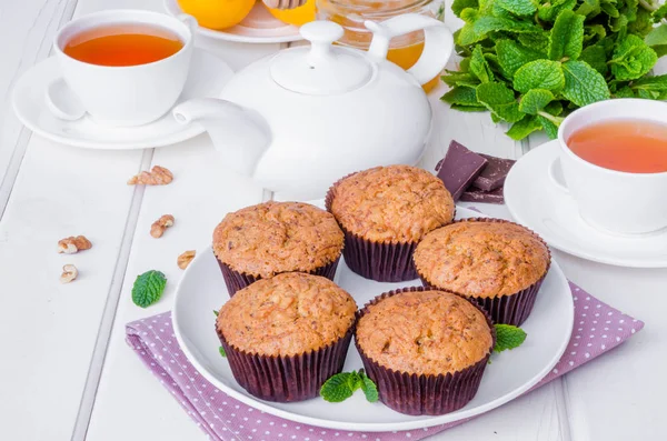 Muffins Con Calabaza Nueces Chocolate Negro Salvado Trigo — Foto de Stock