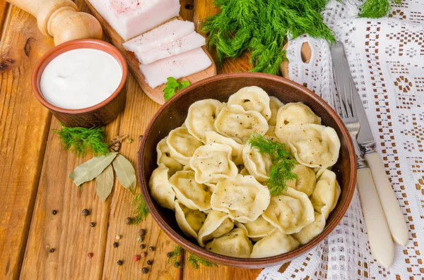 Homemade Meat Dumplings Russian Pelmeni — Stock Photo, Image