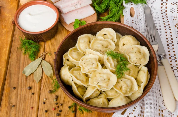 Homemade Meat Dumplings Russian Pelmeni — Stock Photo, Image