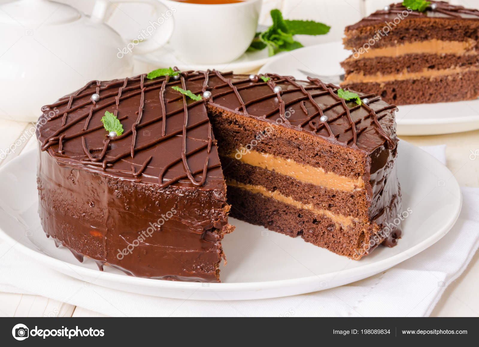 Chocolate Layer Cake Butter Cream Traditional Cake Prague Stock Photo