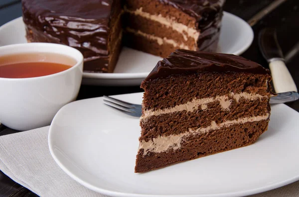 Schokoladenkuchen Mit Buttercreme Traditioneller Kuchen Prag — Stockfoto