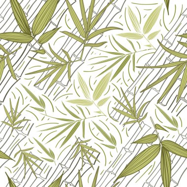 Bamboo seamless pattern. Fashion trend print. Leaves and stems of bamboo. Tropical plants.