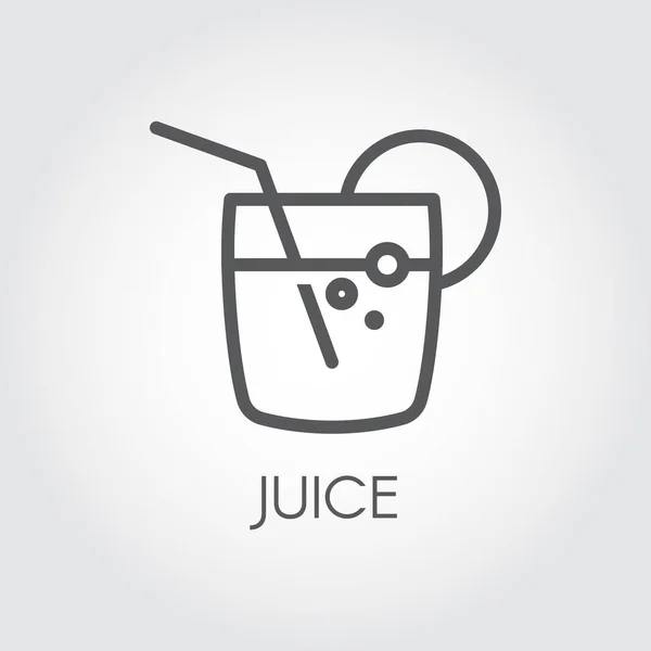 Vaso con jugo, paja y rodaja de limón o lima. Icono en estilo lineal. Etiqueta web gráfica de bebida abstracta, limonada o cóctel. Serie de contornos de comida. Ilustración vectorial — Vector de stock