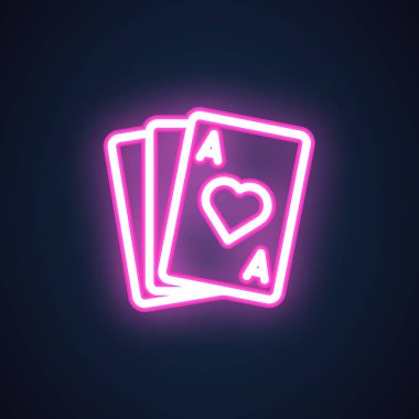 Ace pembe neon satırı simgesi elmas. Casino açık işareti. İskambil elektrik parlayan. Risk, şans, heyecan, rekabet kavramı etiket. Siyah arka plan üzerine izole vektör çizim