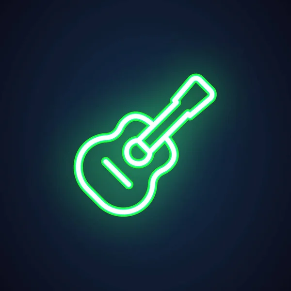 Gitarrengrüne Neonikone. Leuchtreklame für Musikgeschäfte, Diskotheken, Bars, Kneipen, Konzerte, Schulungen. Werbeglühen. helles Bild für Banner. Vektorabbildung isoliert auf schwarz — Stockvektor