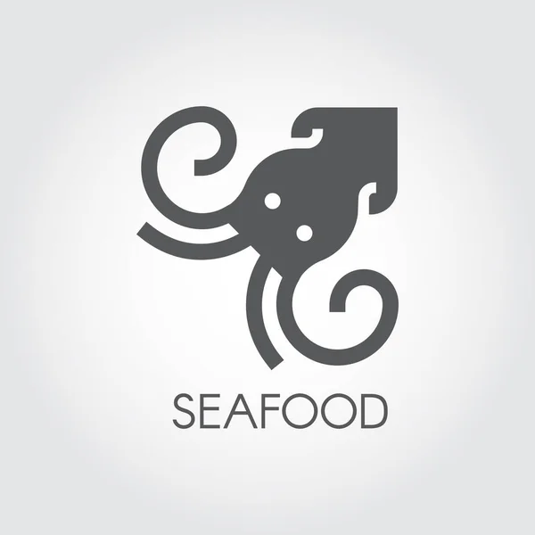 Deniz ürünleri glif simgesi. Siyah düz logosunun ıstakoz veya kalamar. Sualtı hayvan siluet. Gıda Serisi etiket. Gastronomi tema. Vektör ürün çarşı, marketler, menü, mutfak siteleri ve uygulamaları — Stok Vektör