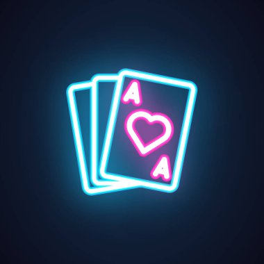 Elmas Ace neon simgesi. Casino işareti. Sembol kumar. İskambil elektrik parlayan. Risk, şans, heyecan, rekabet kavramı etiket. Siyah arka plan üzerine izole vektör çizim