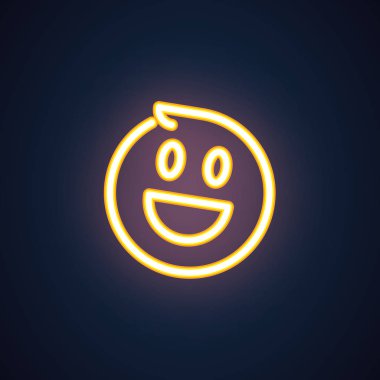 Mutlu gülümseme neon simgesi. Neşeli emoji altın aydınlatma sembolü. Olumlu duygular ifade ifade gülüyor. Siyah izole etiket. Arabirim öğesi. Siyah izole vektör