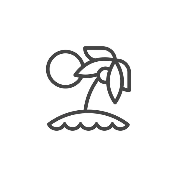 Palmier et icône de contour du soleil. Vacances sur la plage tropicale concept emblème. Logo du contour de l'île caribéenne ou hawaïenne. Tourisme exotique, vacances, loisirs, thème de voyage. Illustration vectorielle isolée — Image vectorielle