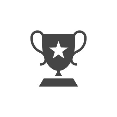 Kupası kupa glif simgesi. Oyun UI ve Ux öğesi. Zafer, ilk yer, kazanan turnuva ödülü sembolü. Başarı şampiyonu siyah düz işareti. Vektör illüstrasyon izole