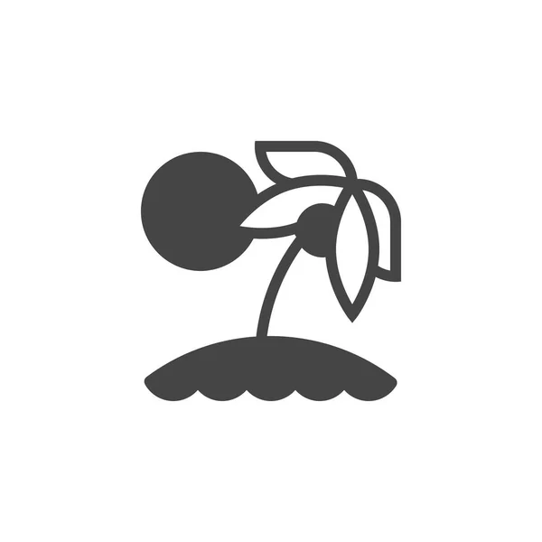 Tropisch eiland glyph pictogram. Vakantie op het strand zwarte platte embleem. Caribisch gebied of hawaii resort plaats concept label. Exotische toerisme, vakantie, vrije tijd, reizen thema. Vectorillustratie geïsoleerd — Stockvector