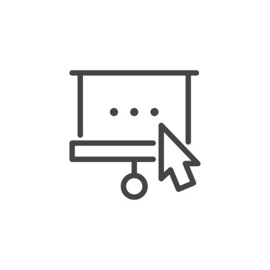 Bilgisayar fare imlecini projektörü ekran üzerinde tıklatmak. Grafik web resim ve video ile ilgilenen, webinar Oda veya sanal konferans için giriş düğmesini. İzole satırı simgesi. Vektör çizim