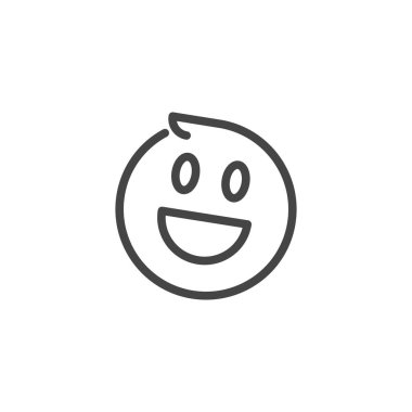 Mutlu gülümseme satırı simgesi. Neşeli emoji anahat etiket. Olumlu duygular ifade ifade gülüyor. Arabirim öğesi. Vektör illüstrasyon izole