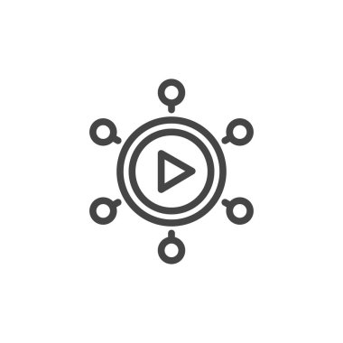 Oynat düğmesini ve soyut birimleri. Web Konferansı, video toplantı, mesafe iletişim kavramı anahat ekibimizi. Modern Internet teknolojileri. Vektör illüstrasyon izole