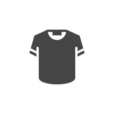 Siyah düz tasarım T-shirt simgesi. Düğmesini tıklatın veya online mağaza, Web siteleri veya mobil uygulaması arayüzleri, promosyon malzemeleri için işaret. Spor ürünleri, rahat giyim konsept glif logo. Vektör illüstrasyon izole