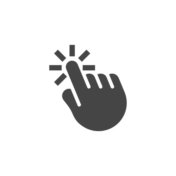 Clicca mano nera icona piatta. Cliccatore di dita come pittogramma grafico web del mouse. Indicatore, cursore, navigazione nell'etichetta concettuale dei sistemi informativi. Elemento computer. Illustrazione vettoriale isolato — Vettoriale Stock