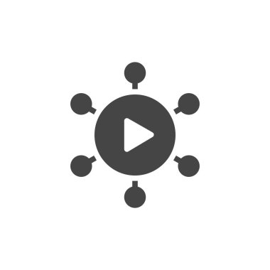İşaret içinde düz stil oynamak. Beyaz siyah daire düğmesindeki oku. Video başlatın, oynamak, yayın, kavram simgesini yeniden başlatın. Modern dijital teknolojiler. Vektör illüstrasyon izole