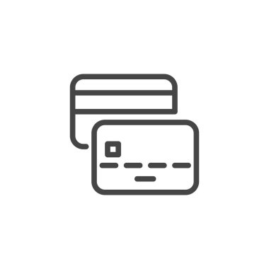 Soyut plastik kart basit simgesi. Banka veya kredi kartı hattı piktogram bankacılık. Para online, depolama finans işareti kavramı ödeme Atm çekilmesi. Vektör çizim üzerinde beyaz izole