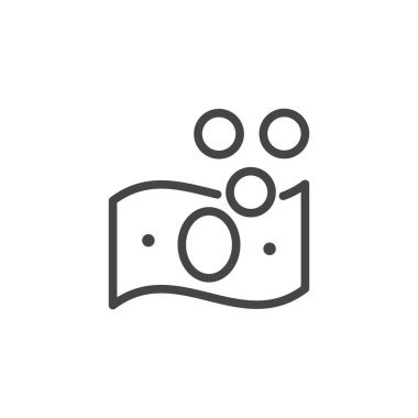 Doları banknot kabarcıklar anahat simgesi olan. Para birimi, para, finans, bankacılık kavramı etiket. Menkul Kıymetler Borsası, ticaret, ticaret logosu beyaz izole. Vektör çizim