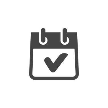 Onay işareti, glif tarzı ile takvim simgesi. Görevi, bitiş olay, saat kaldı, grafik amblemi yapılan planları tamamlandı. Ok zaman yönetimi. Web ve App için izole vektör çizim