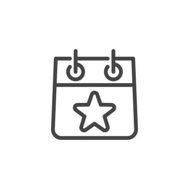 Star Line Simgesi ile Takvim Sayfası. Zaman Yönetimi ve Önemli Olay Anahat Etiketi Hakkında Hatırlatma. Saat ve Tarih, Ay, Zamanlama, Etkinlik, Randevu, Gün. Kontur Tasarımında Web ve Uygulama için Vektör