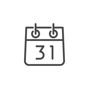 31 Numaralı Satır Simgesi ile Takvim. Toplantı Tarihi, otuz bir Aralık, Yeni Yıl Etiketi. Saat ve Tarih, Ay, Zamanlama, Etkinlik, Randevu, Gün. Anahat Stilinde Web ve Uygulama için Yalıtılmış Vektör