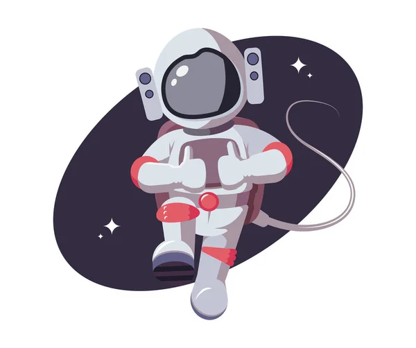 宇宙飛行士は親指を上げる。スペース文字ジェスチャーは、オープンスペースで積極的に。フラットスタイルの宇宙飛行士。スターミッション、コミック、ゲーム、その他のデザインニーズのための銀河間銀河研究コンセプト — ストックベクタ