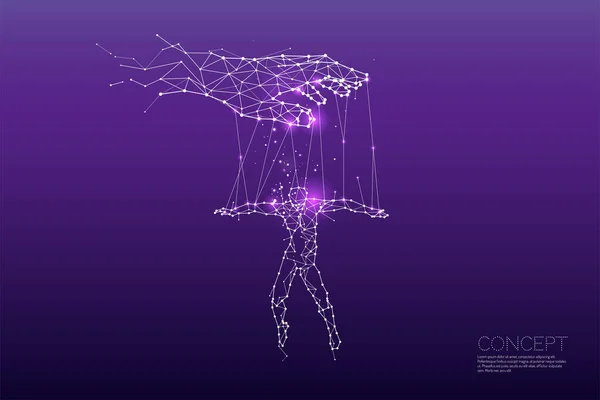 Particelle Arte Geometrica Linea Punto Della Mano Che Controllano Uomo — Vettoriale Stock