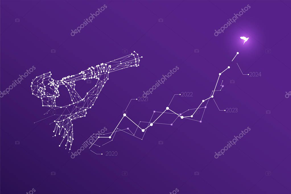 The particles, geometric art, line and dot of watching the telescope.abstract vector illustration. graphic design concept of business vision.- line stroke weight editable