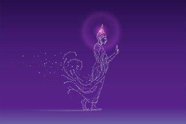 Parçacıklar, geometrik sanat, çizgi ve Buda nokta.