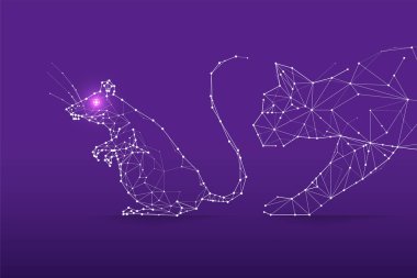 Parçacıklar, geometrik sanat, çizgi ve kedi fare yakalamak nokta.