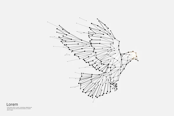 Partikel, seni geometris, garis dan titik burung terbang - Stok Vektor