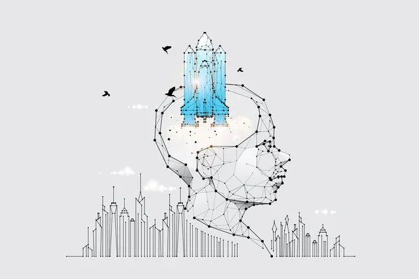 Partículas Arte Geométrica Linha Ponto Cérebro Das Crianças Ilustração Vetor —  Vetores de Stock