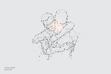 Parçacık sanatı, geometri, çizgiler ve noktalar. İlişkinin vektör grafik konsepti. Vuruş ağırlığı değiştirilebilir.