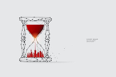 Parçacık sanatı, geometri, çizgiler ve noktalar. Kum saati ve zaman vektör grafik konsepti. Vuruş ağırlığı değiştirilebilir.