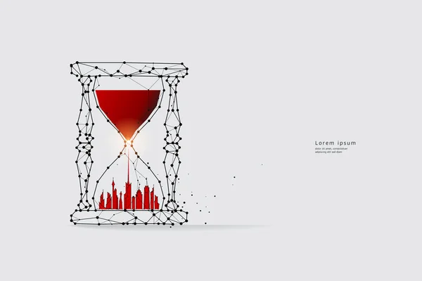 Arte Partículas Geometría Líneas Puntos Concepto Gráfico Vectorial Reloj Arena — Archivo Imágenes Vectoriales